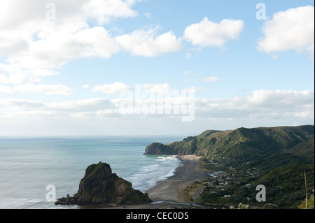 Blick über Piha Surfstrand am Rande des Regionalparks Waitakere Ranges. Stockfoto