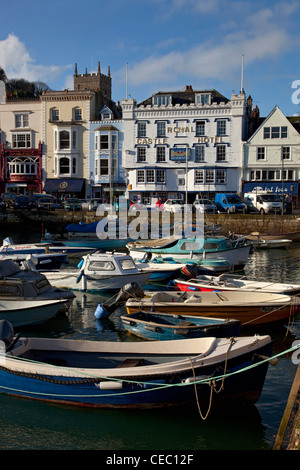 Morgenlicht am Innenhafen "The Float" an der Dartmouth, South Hams, Devon, England Stockfoto