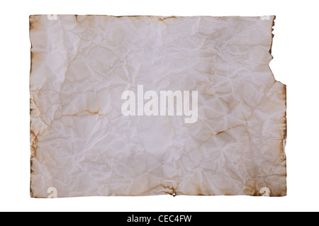 Alte Papier isoliert auf weiss Stockfoto