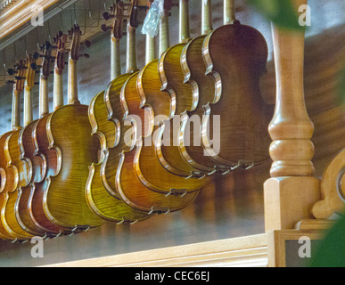 Violinen im Geschäft mit Estring-Musikinstrumenten in Quincy, Massachusetts Stockfoto