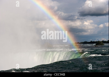 Regenbogen bilden Gischt über den Horseshoe Falls in Niagara Falls. Stockfoto