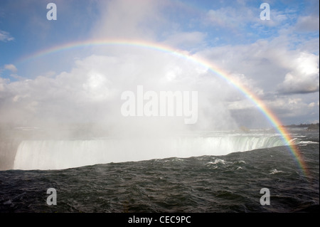 Regenbogen bilden Gischt über den Horseshoe Falls in Niagara Falls. Stockfoto