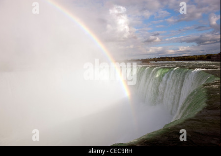 Regenbogen bilden Gischt über den Horseshoe Falls in Niagara Falls. Stockfoto