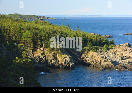 West Quoddy Head Light im Quoddy Head State Park in Lubec Maine.  Östlichster Punkt in den Vereinigten Staaten. Stockfoto