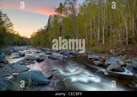 Abenddämmerung auf dem südlichen Zweig des Carrabasset-Flusses in Stratton, Maine.  Appalachian Trail. Stockfoto