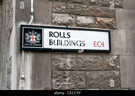 Rollen-Gebäude-Straße unterzeichnen Fetter Lane Stadt von London EG4 Stockfoto