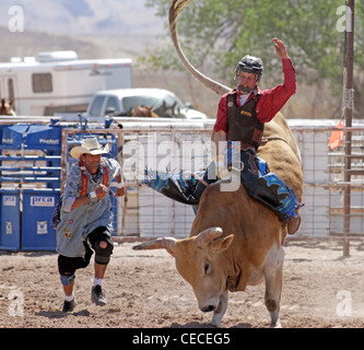 Socorro, New Mexico, USA. Teilnahme an der Bullenreiten Wettbewerb während der jährlichen Rodeo Konkurrent. Stockfoto