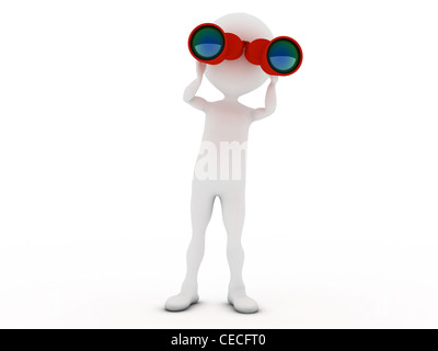Mann sucht durch ein Fernglas. 3D gerenderte Darstellung. Stockfoto