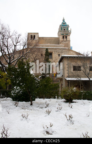 La Cartuja Valldemossa Mallorca Mallorca Winterschnee Balearen-Spanien Stockfoto