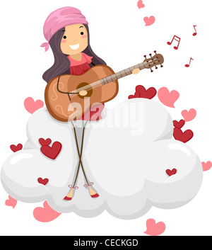 Abbildung eines Mädchens, Gitarre spielen Stockfoto