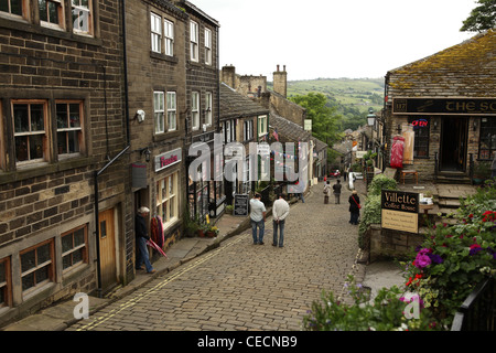 Haworth Stadtzentrum, bekannt als die "Bronte Schwestern Stadt" Yorkshire, Großbritannien Stockfoto