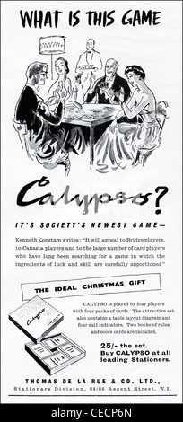 Ursprüngliche Anzeige aus der 1950er Jahre Nachrichten Zeitschriftenwerbung Erwachsenen Brettspiel CALYPSO als Weihnachtsgeschenk Stockfoto