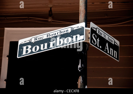 Straßenschild der Bourbon Street in New Orleans French Quarter Stockfoto