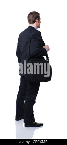 junger Geschäftsmann Rückansicht auf weiß Stockfoto