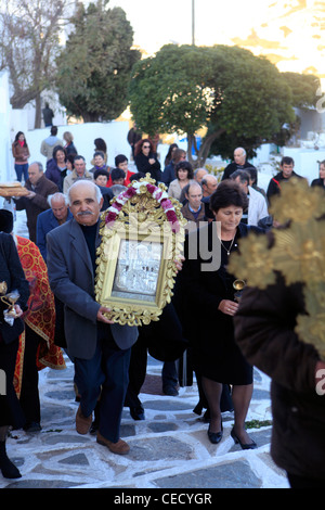 Griechenland-Kykladen-Inseln Sikinos ein religiöses Fest Stockfoto