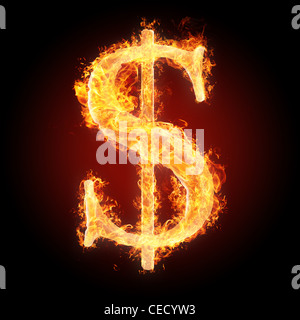 Buchstaben und Symbole in Feuer - Dollarzeichen Stockfoto