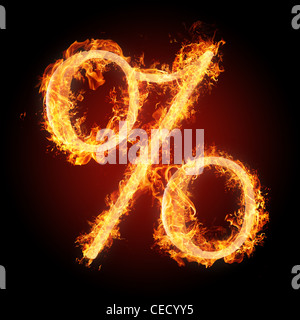 Buchstaben und Symbole in Feuer - Zeichen Prozent Stockfoto
