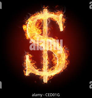 Buchstaben und Symbole in Feuer - Dollarzeichen Stockfoto