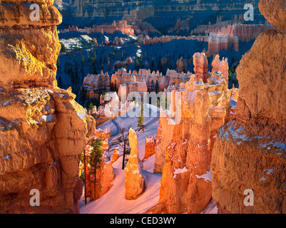 Schnee auf Hoodoos. Bryce Canyon National Park, Utah. Stockfoto