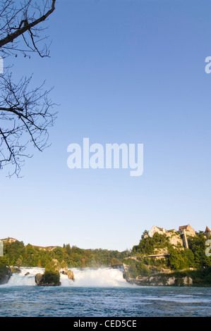 Vertikale Weitwinkel des Rheinfall, AKA Rhein fällt oder des Rheinfalls in Neuhausen in der Nähe von Schaffhausen an einem sonnigen Tag. Stockfoto