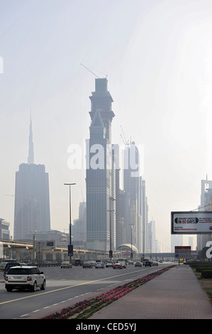 Ansicht der Sheikh Zayed Road in Richtung Downtown Dubai, Al Satwa, Dubai, Vereinigte Arabische Emirate, Naher Osten Stockfoto