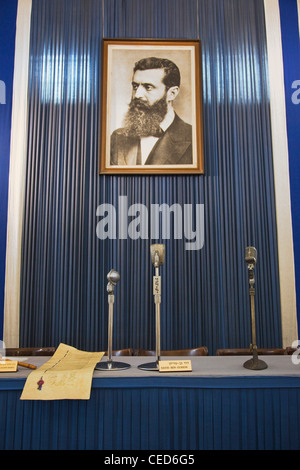 Israel, Tel Aviv, Independence Hall, Theodore Herzl und der israelischen Unabhängigkeitserklärung, 14. Mai 1948 Stockfoto