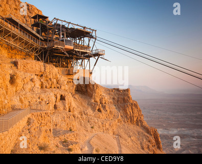 Israel, Totes Meer, Masada, Dawn Ansicht von der Seilbahnstation Masada Stockfoto