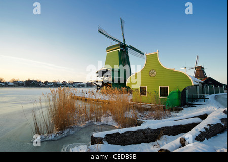 Traditionelle holländische Windmühle, Zaanse Schans, Noord-Holland, Niederlande Stockfoto