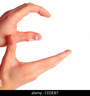 Händen stellt Buchstaben E von alphabet Stockfoto