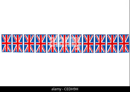 Union Jack-Flagge gestickt Patch Linienmuster auf weißem Hintergrund Stockfoto