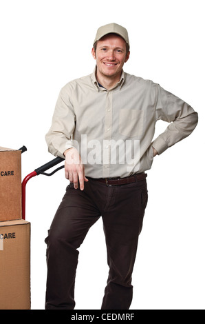 Arbeiter-Porträt auf weißem Hintergrund Stockfoto