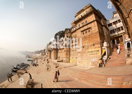 Indien, Uttar Pradesh, Erbe Herrenhaus neben Fluss Ganges, Varanasi, Rana Mahal Ghat, Hotel Elena Stockfoto