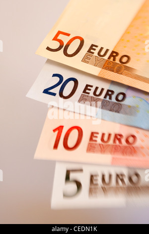 Fan von unterschiedlicher Größe Euro fest Währung Stockfoto