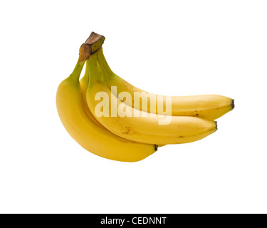 Nahaufnahme eines Bündels von reifen gelben Bananen Banane Auf weißem Hintergrund ausschneiden Stockfoto