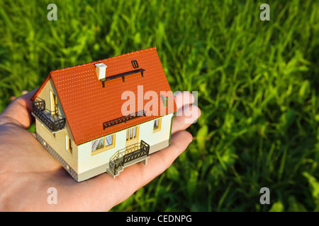 Haus mit Garage auf Palm auf Grund des Krauts Stockfoto