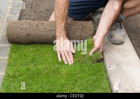 Verlegung von Kunstrasen Stockfoto