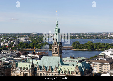 Rathaus mit Außenalster, Luftaufnahme, Altstadt Hamburg, Hanse Stadt Hamburg, Deutschland, Europa Stockfoto