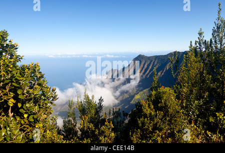 Niedrige Wolken ins Formular auf Kalalau Valley in Kauai Na Pali Coast Stockfoto