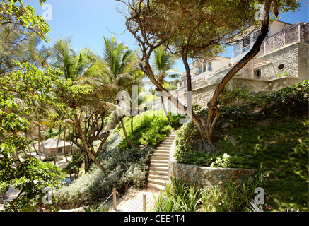 Inselparadies Strand private exklusive Mustique karibische Palmen abgeschieden keine Menschen Himmel Sand Meer verlassene Sonne Meer Hängematte blau Stockfoto