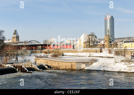 Wasserkraftwerk an der Saale vor Jentower, Jena, Thüringen, Deutschland, Europa Stockfoto