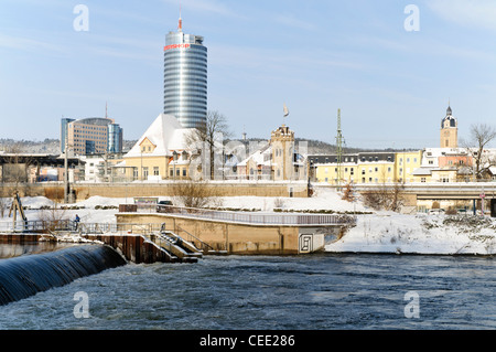 Wasserkraftwerk an der Saale vor Jentower, Jena, Thüringen, Deutschland, Europa Stockfoto