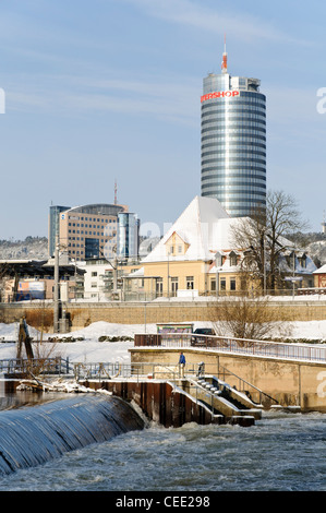 Wasserkraftwerk an der Saale vor Jentower, Jena, Thüringen, Deutschland, Europa Stockfoto