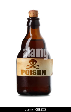Vintage Flasche mit Poison isoliert auf weißem Hintergrund Stockfoto
