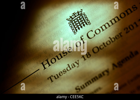 Das House Of Commons - Tagesordnung Stockfoto