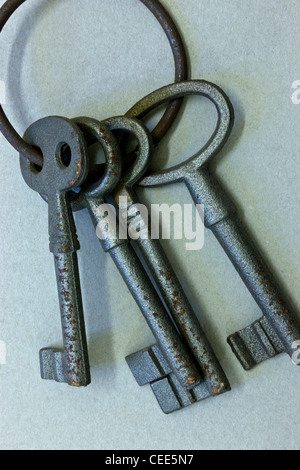 Vintage Skelett Schlüssel auf Ring. Stockfoto