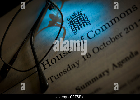 Das House Of Commons - Tagesordnung Stockfoto