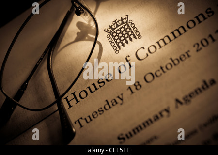 Das House Of Commons - Tagesordnung Stockfoto