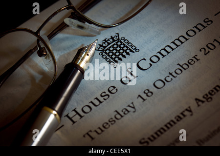 Das House Of Commons - Tagesordnung Stockfoto