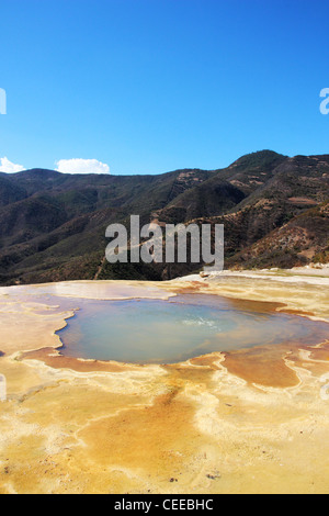 Hierve el Agua, Oaxaca, Mexiko. Heiße Quellen mit versteinerten Wasserfällen. Stockfoto