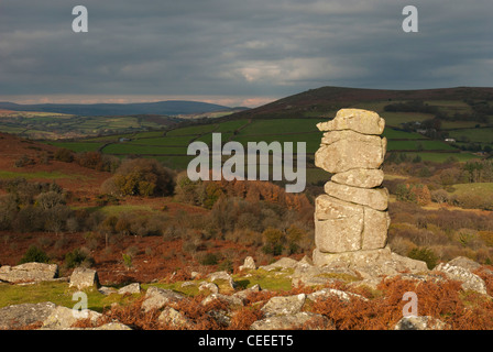 Granit-Stapel bekannt als Bowermans Nase, Dartmoor, Devon UK Stockfoto